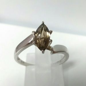 Real Natural Smokey Quartz Italian Silver Ring